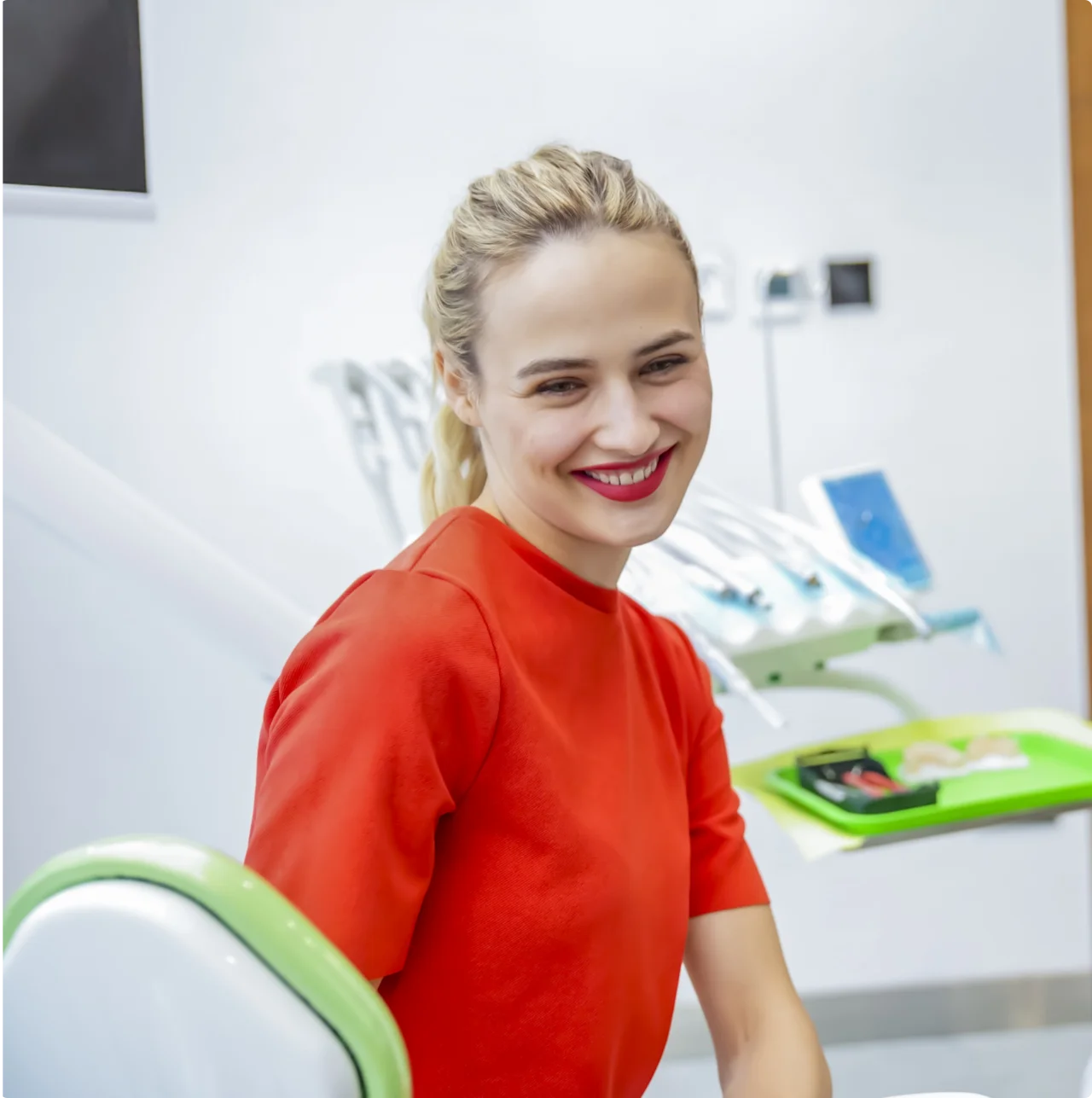 A patient waiting for teeth cleaning procedure at Rekhas dental care